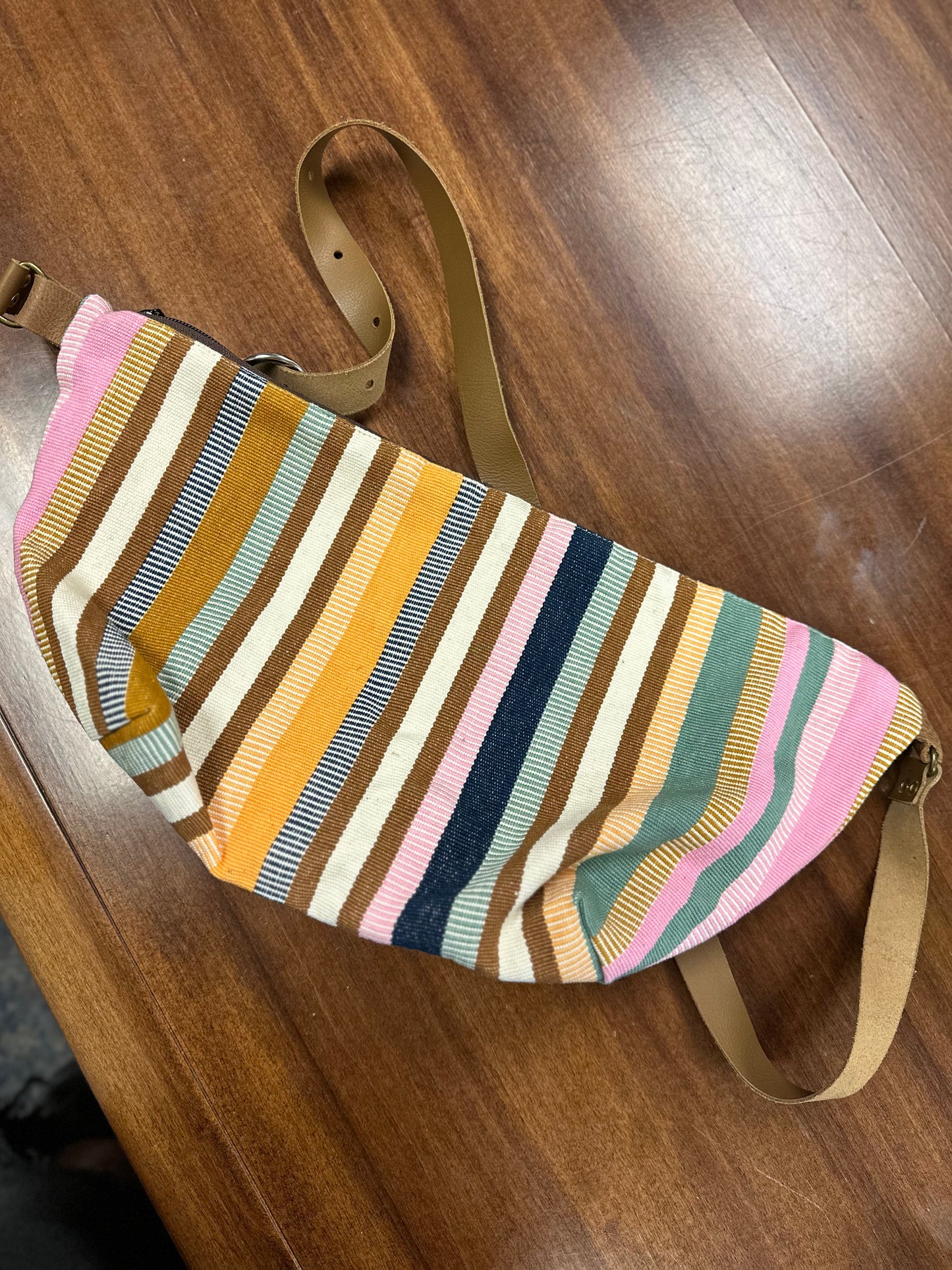 Woven Fanny Pack with Leather Strap