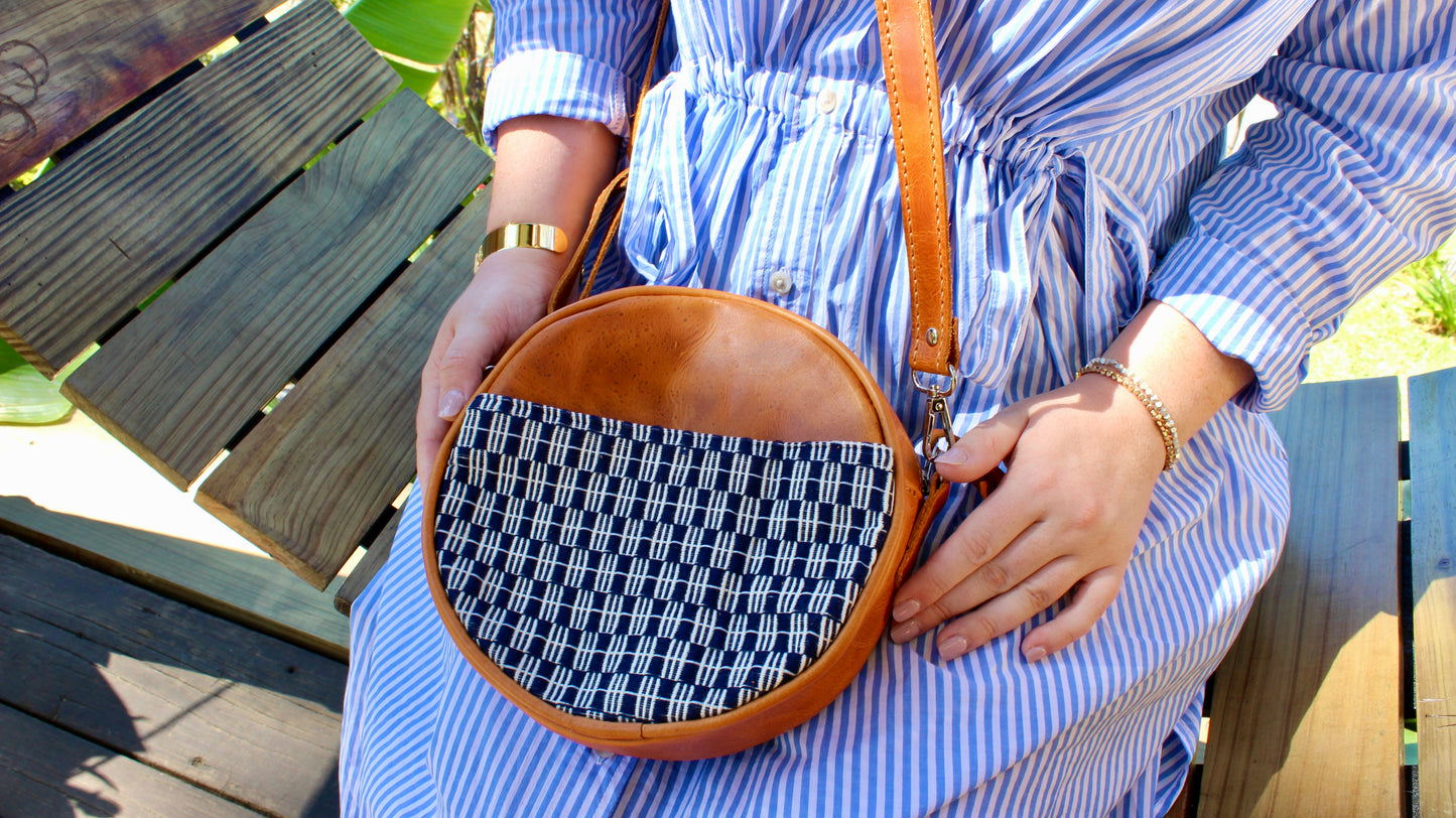 Circle Leather and Fabric Bag