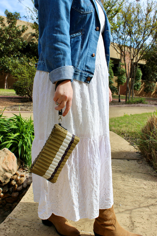 Gold and Navy Wristlet Clutch