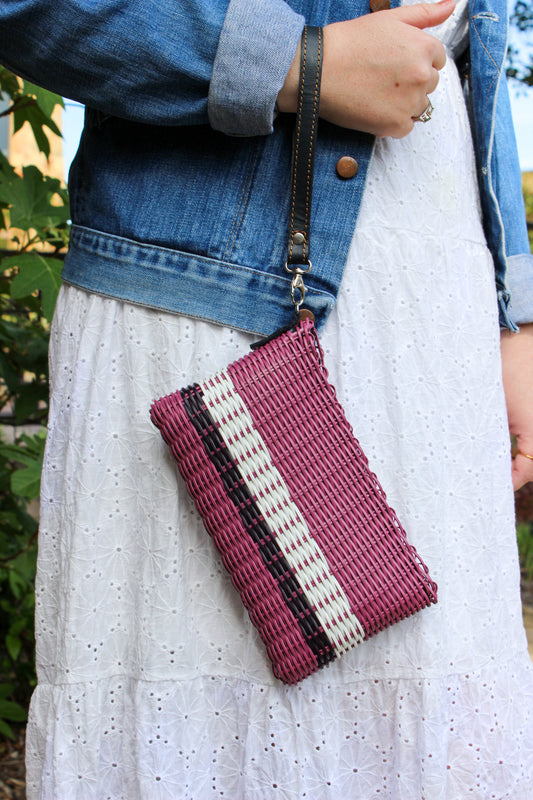 Pink and Navy Wristlet Clutch