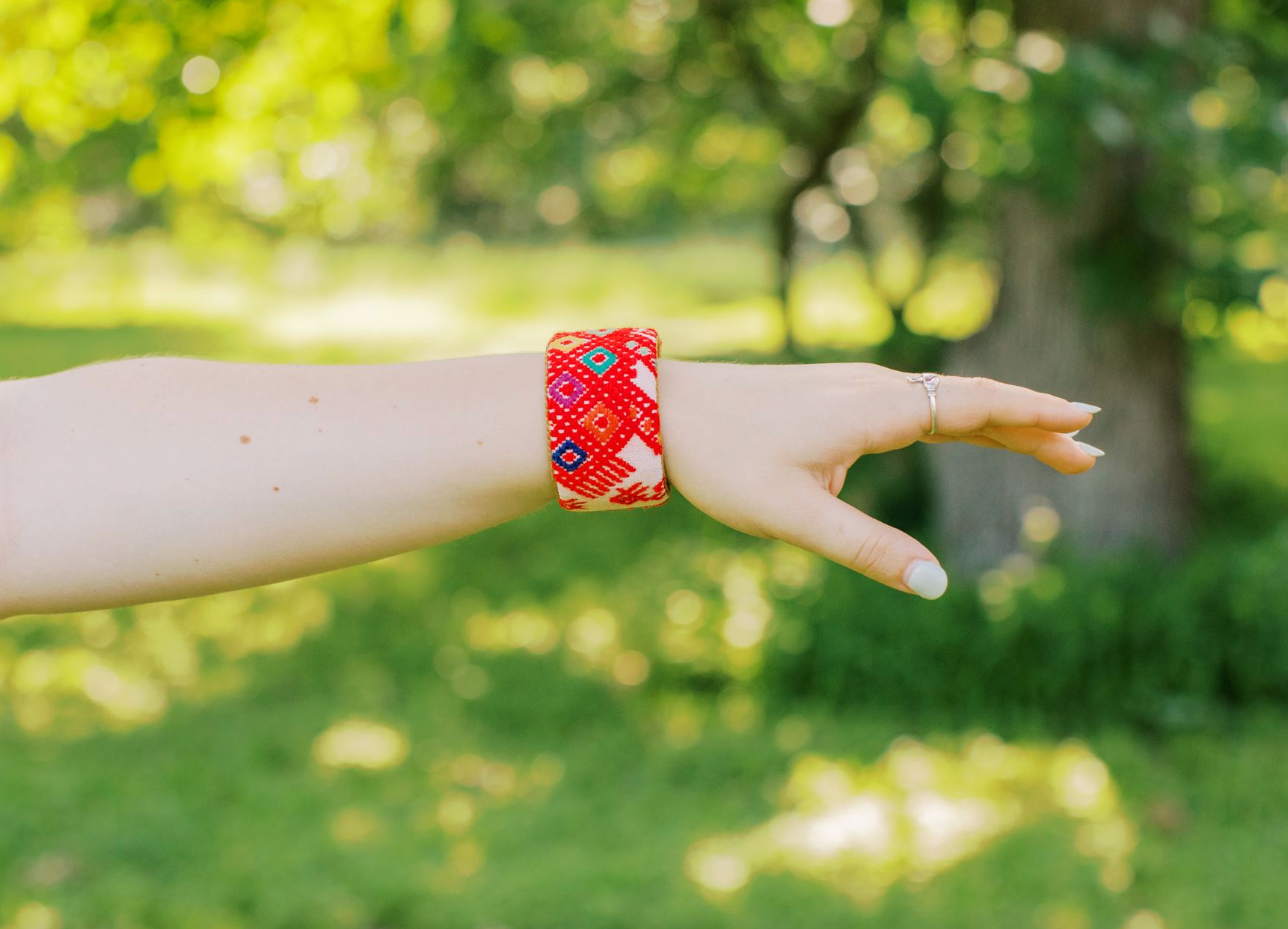 Red Geometric Huipil Large Embroidered Cuff