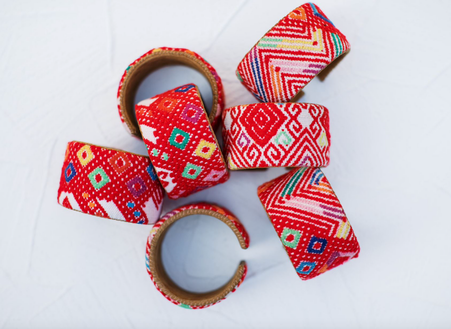 Red Geometric Huipil Large Embroidered Cuff