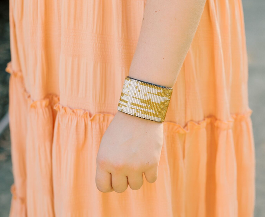 Tabitha Cuff Bracelet- White and Gold Morse Code