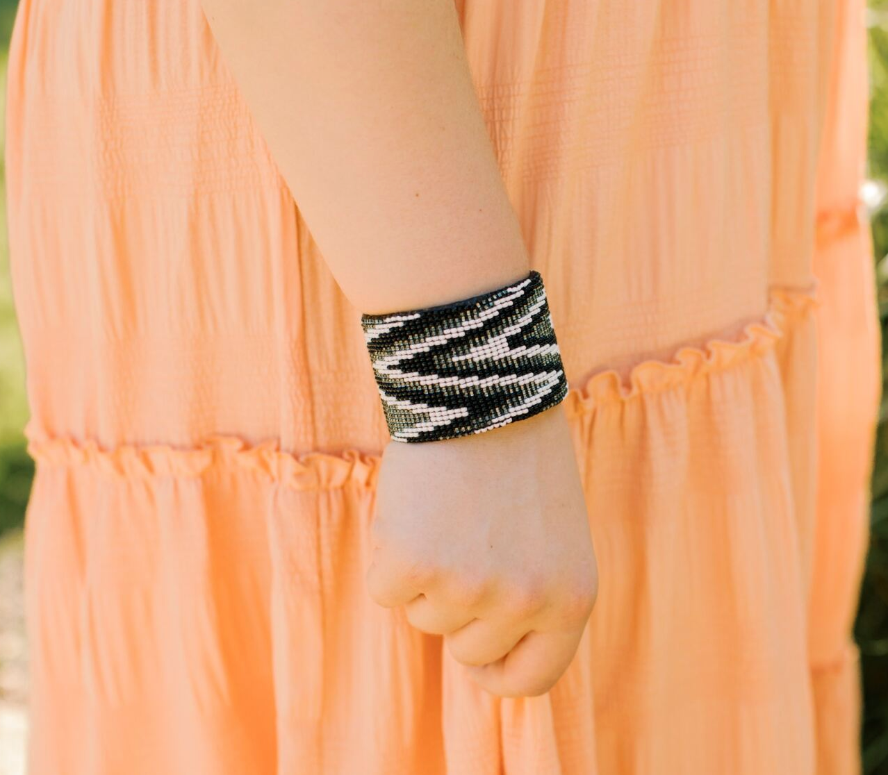 Tabitha Cuff Bracelet- Black and White Chevron