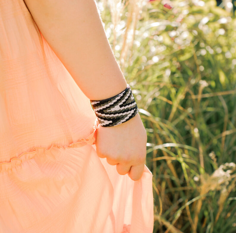 Tabitha Cuff Bracelet- Black and White Chevron