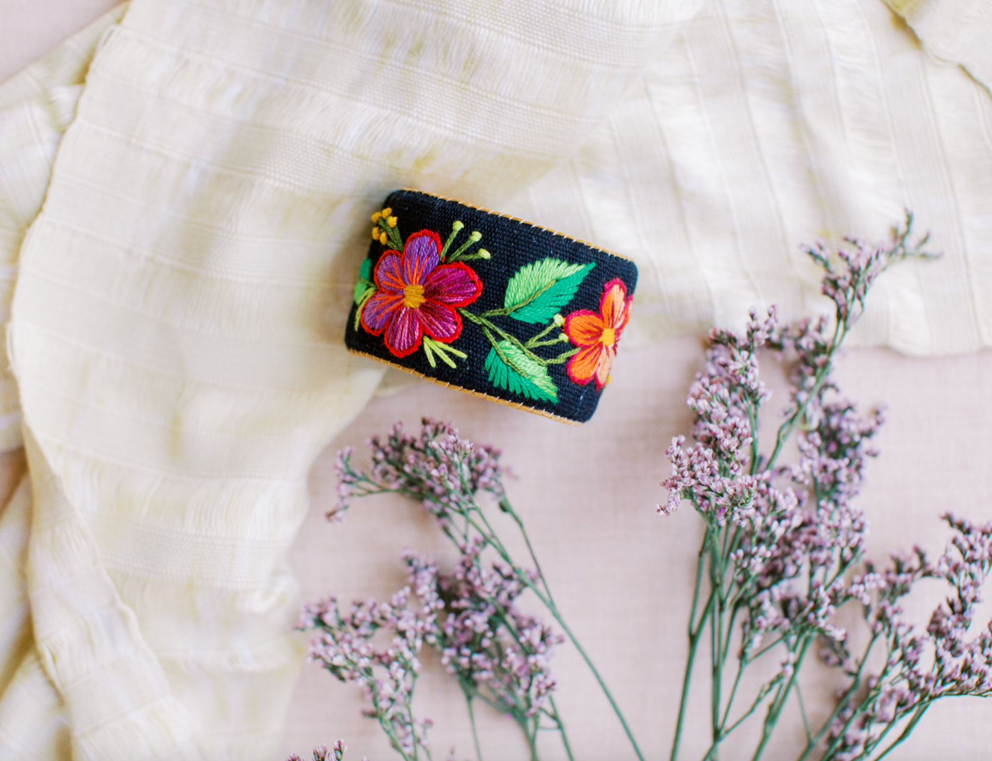 Midnight Florals-Large Embroidered Cuff