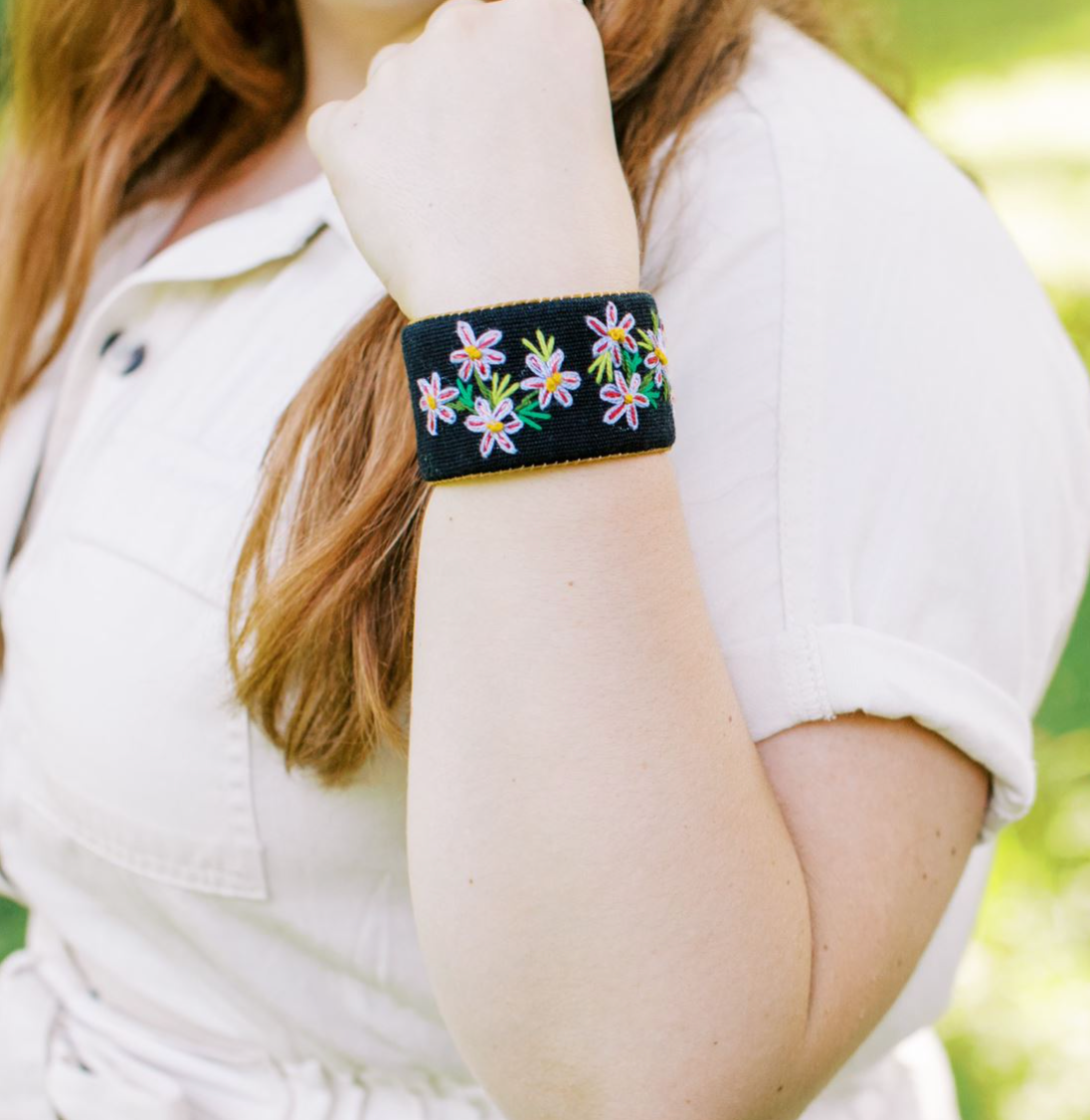 Midnight Florals-Large Embroidered Cuff