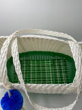Ermelinda Canasta- White with Grass Green Stripe