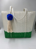 Ermelinda Canasta- White with Grass Green Stripe